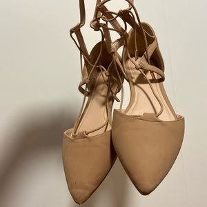 Tan Strappy Tie Flats